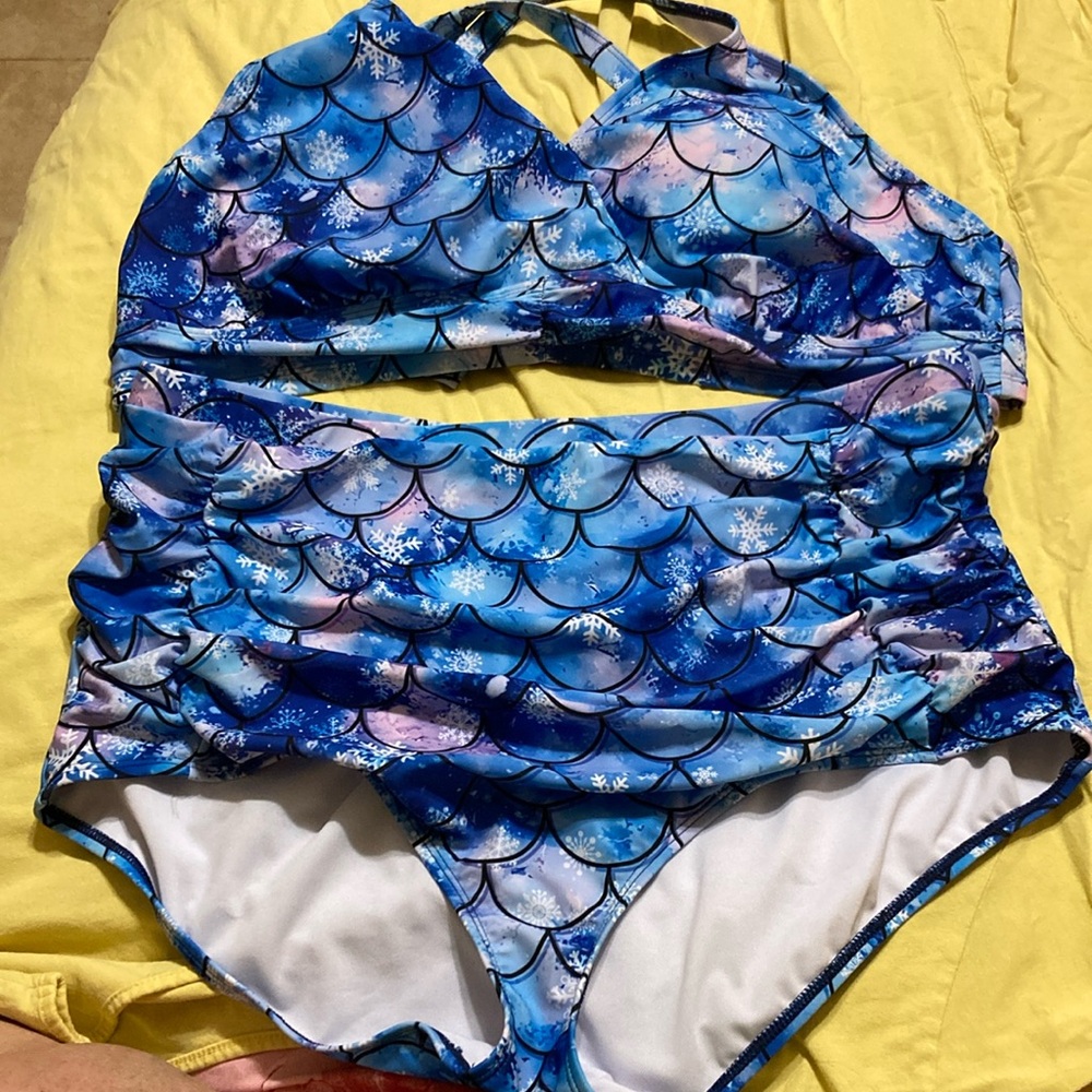 Blue Mermaid Scale 2 pc Suit